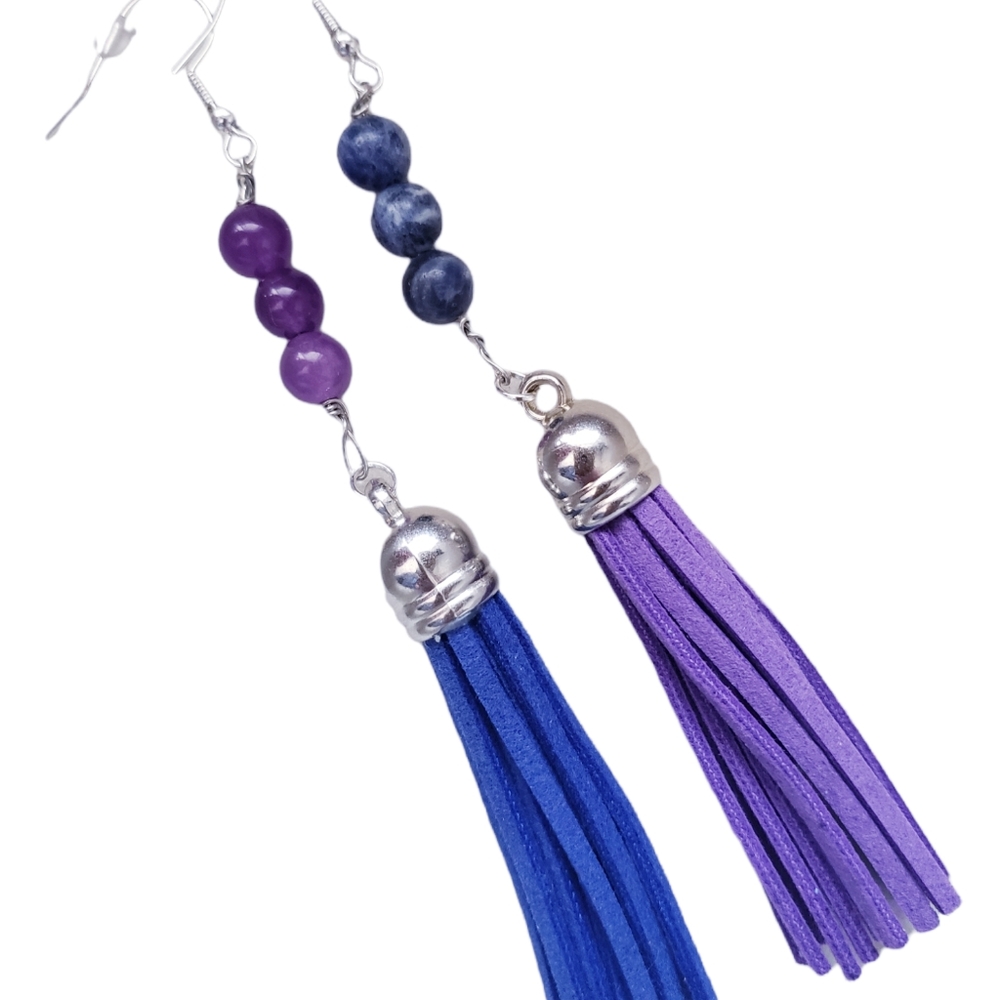 Blue Purple Tassel Earrings Handmade